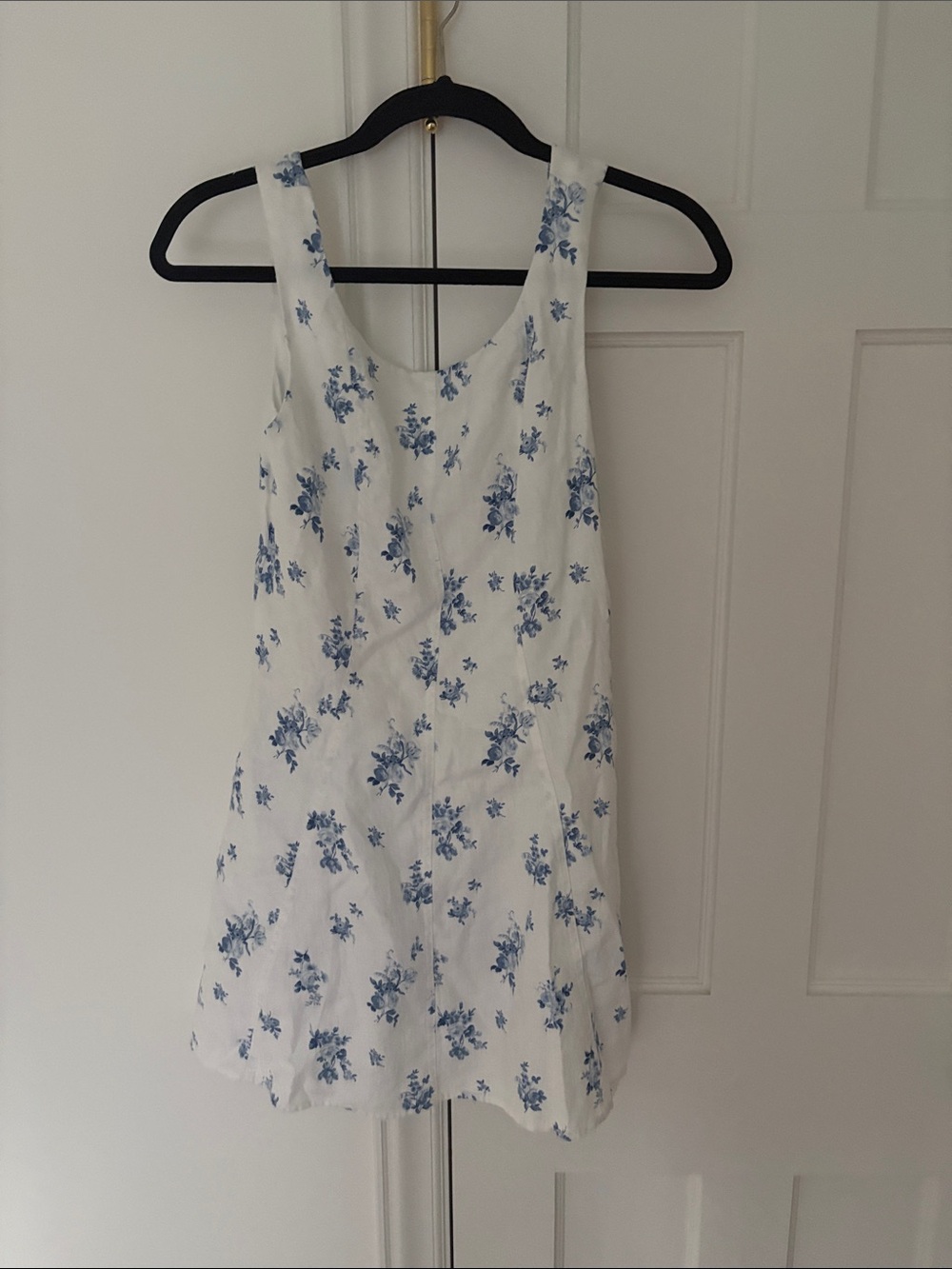 Reformation White Mini Dress with Blue Floral Pattern